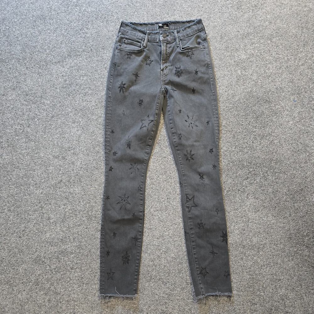 Mother Jeans Womens 24 Black Double The Fray Charmer Embroidered Skinny Casual